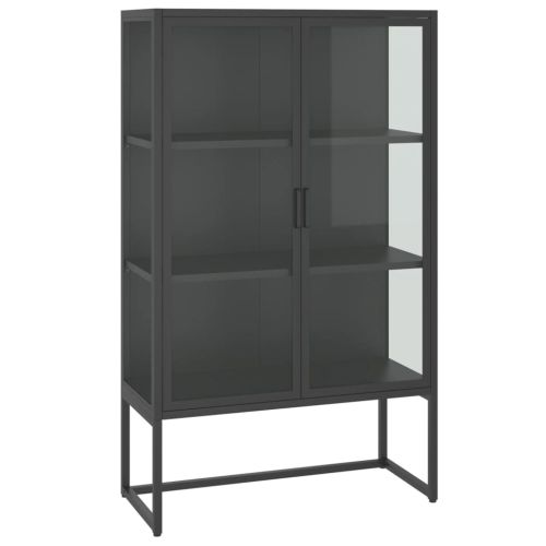 Висок шкаф, антрацит, 80x35x135 см, стомана и закалено стъкло