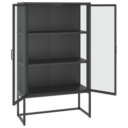 Висок шкаф, антрацит, 80x35x135 см, стомана и закалено стъкло