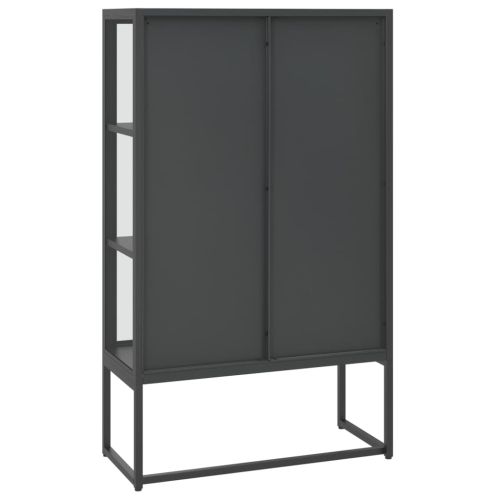 Висок шкаф, антрацит, 80x35x135 см, стомана и закалено стъкло
