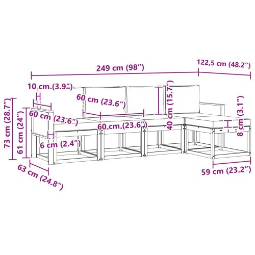 Комплект дивани за открито 5 pcs Натурален и Крема Полиестер