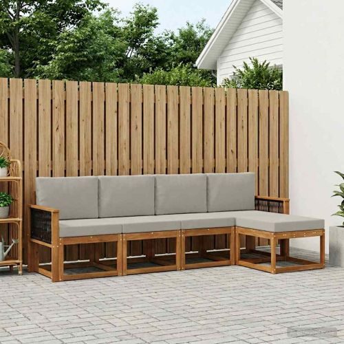Комплект дивани за открито 5 pcs Натурално и светлосиво