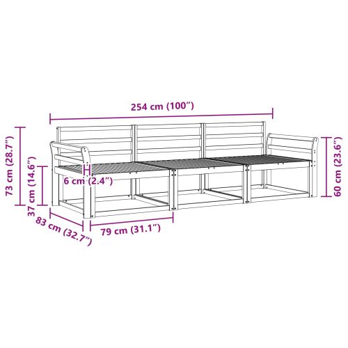 Комплект дивани за открито 3 pcs Бяло 254 x 83 x 73 см
