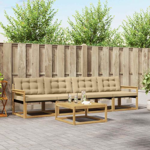 Комплект дивани за открито 5 pcs Бяло и Бежово 79 x 79 x 37 см