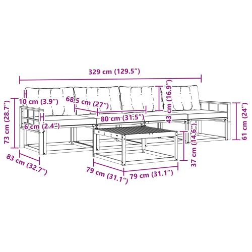 Комплект дивани за открито 5 pcs Бяло и кремаво 79 x 79 x 37 см