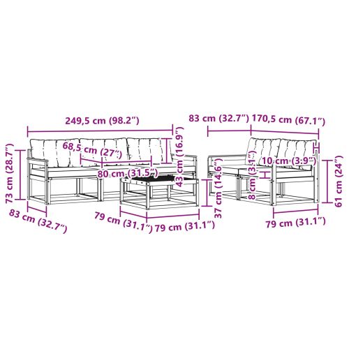 Комплект дивани за открито 6 pcs Бяло и черно 79 x 79 x 37 см