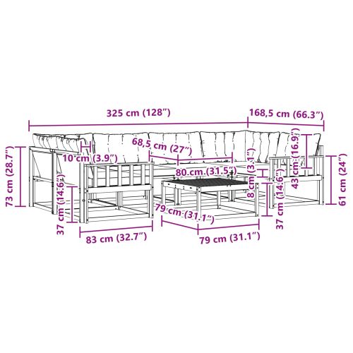 Комплект дивани за открито 7 pcs Бяло и черно 79 x 79 x 37 см