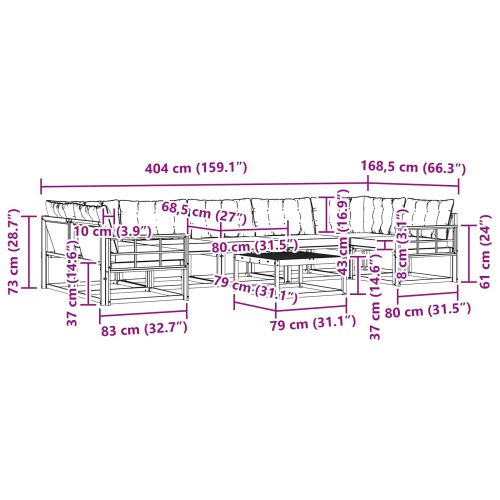 Комплект дивани за открито 8 pcs Бяло и кремаво 79 x 79 x 37 см