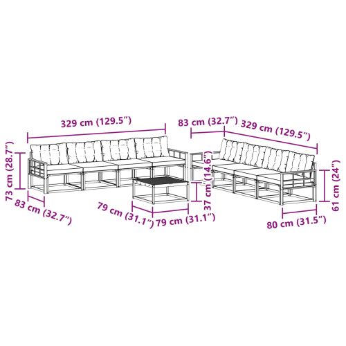 Комплект дивани за открито 9 pcs Бяло и черно 79 x 79 x 37 см