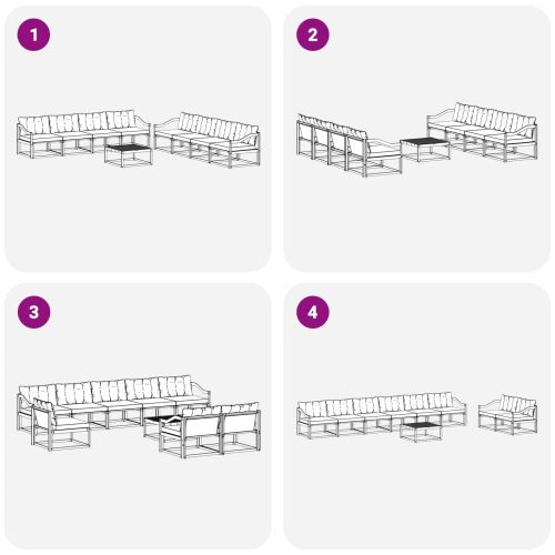 Комплект дивани за открито 9 pcs Бяло и черно 79 x 79 x 37 см
