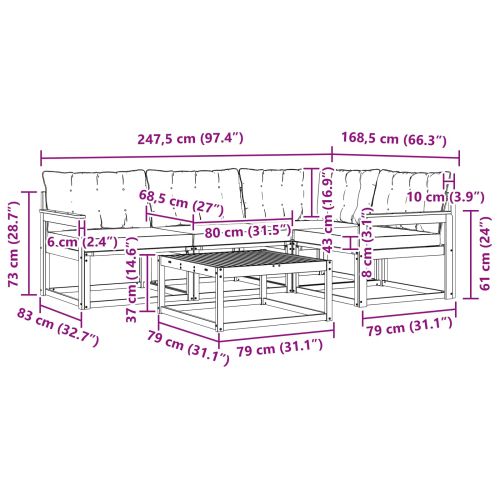 Комплект дивани за открито 5 pcs Бяло и светлосиво