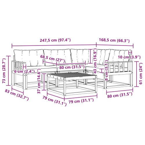 Комплект дивани за открито 5 pcs Бяло и кремаво 79 x 79 x 37 см