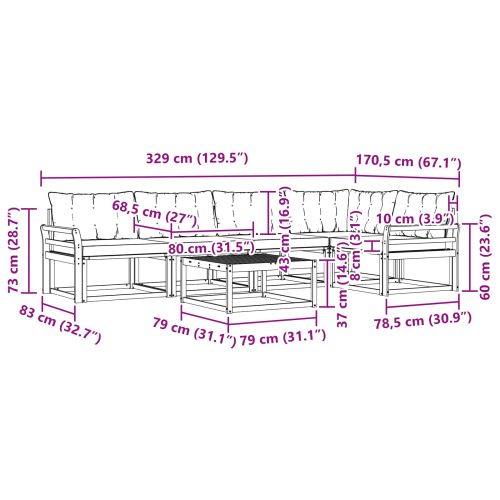 Комплект дивани за открито 6 pcs Бяло и черно 79 x 79 x 37 см