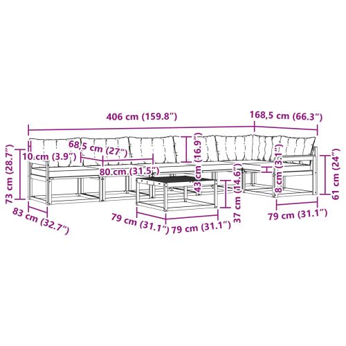 Комплект дивани за открито 7 pcs Бяло и черно 79 x 79 x 37 см
