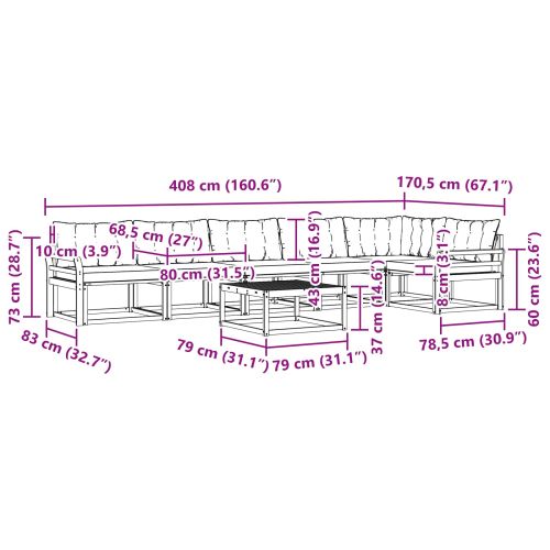 Комплект дивани за открито 7 pcs Бяло и черно 79 x 79 x 37 см