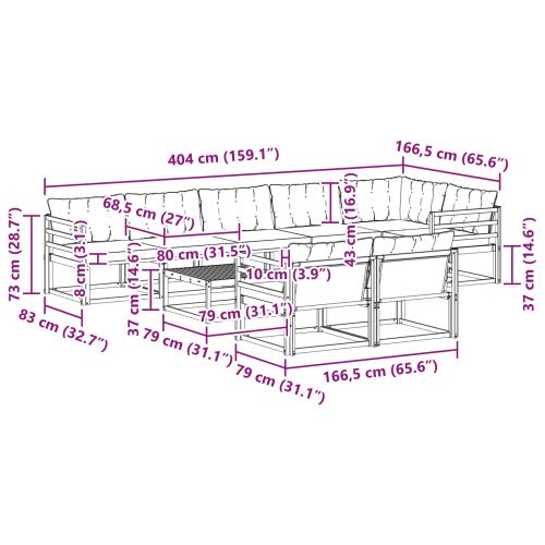 Комплект дивани за открито 9 pcs Бяло и кремаво 79 x 79 x 37 см