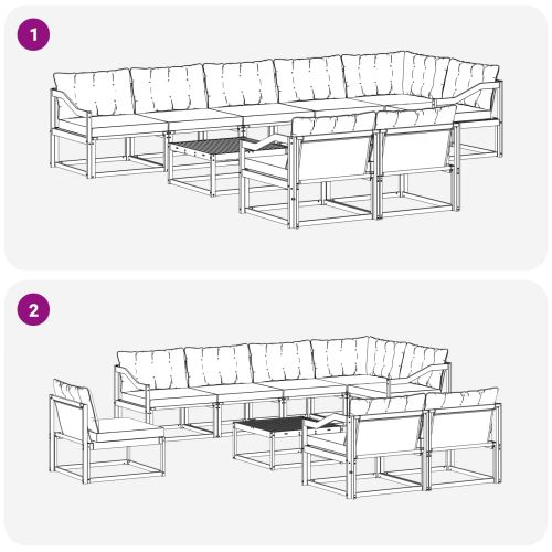 Комплект дивани за открито 9 pcs Бяло и черно 79 x 79 x 37 см