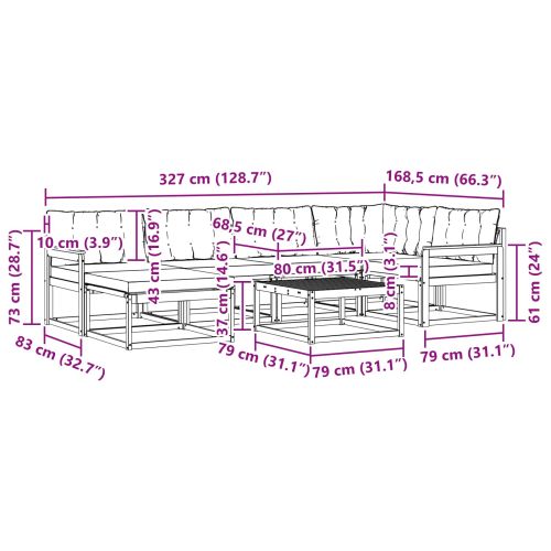 Комплект дивани за открито 7 pcs Бяло и черно 79 x 79 x 37 см