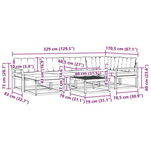 Комплект дивани за открито 7 pcs Бяло и черно 79 x 79 x 37 см