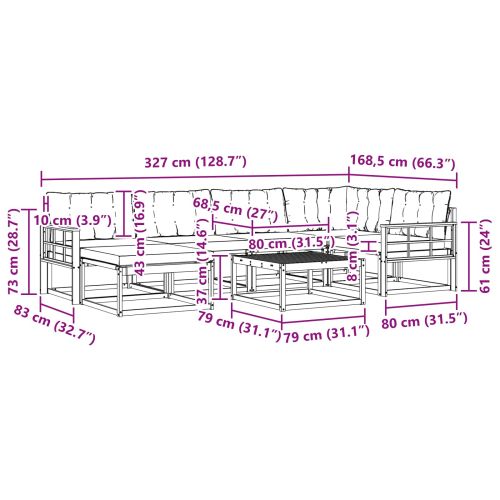 Комплект дивани за открито 7 pcs Бяло и черно 79 x 79 x 37 см