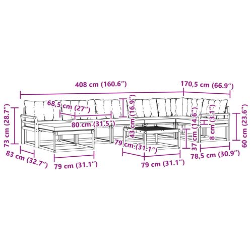 Комплект дивани за открито 8 pcs Бяло и черно 79 x 79 x 37 см
