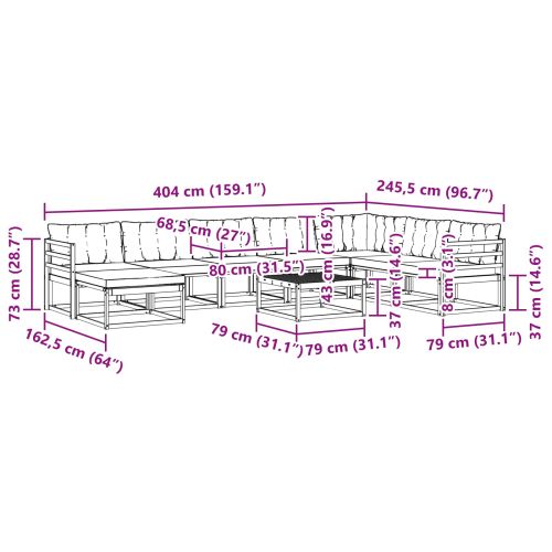 Комплект дивани за открито 9 pcs Бяло и кремаво 79 x 79 x 37 см