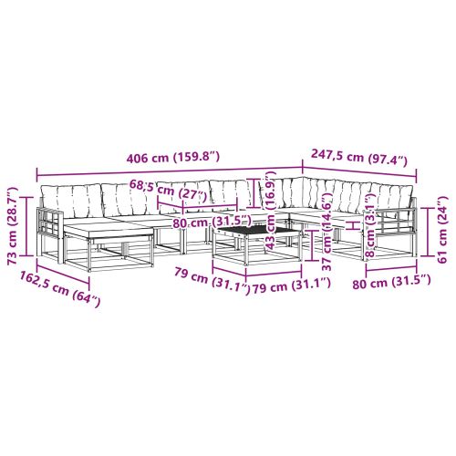 Комплект дивани за открито 9 pcs Бяло и кремаво 79 x 79 x 37 см