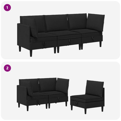 Комплект мебели за всекидневна 3 pcs Черно Текстил