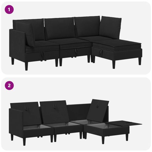 Комплект мебели за всекидневна 4 pcs Черно Текстил