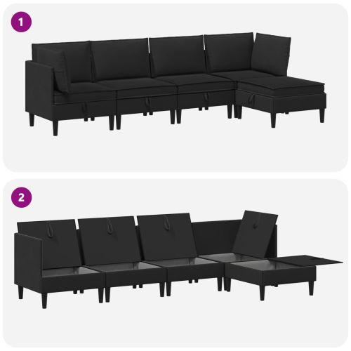 Комплект мебели за всекидневна 5 pcs Черно Текстил