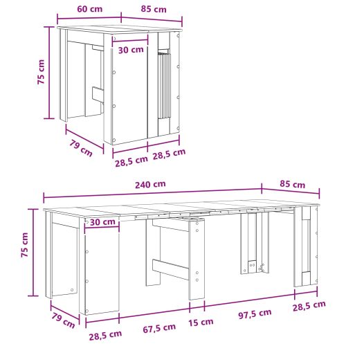 Маса за хранене 240 x 85 x 75 см Инженерна дървесина Сив Сонома