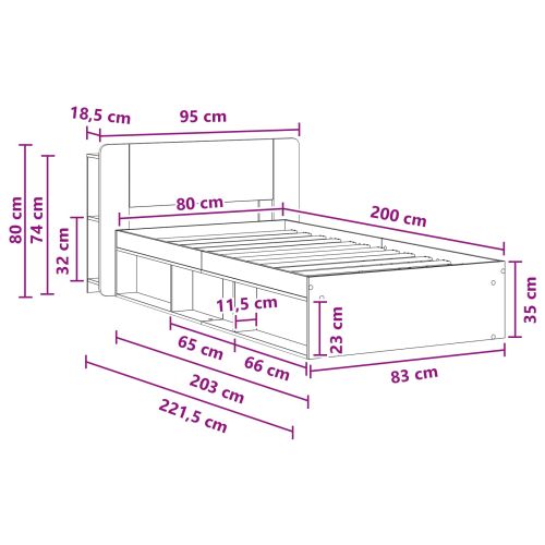 Леглово рамо с хранилище с таблото Опушен дъб 80 x 200 cm