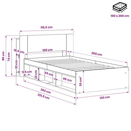 Леглово рамо с хранилище с таблото Дъб артизан 100 x 200 cm