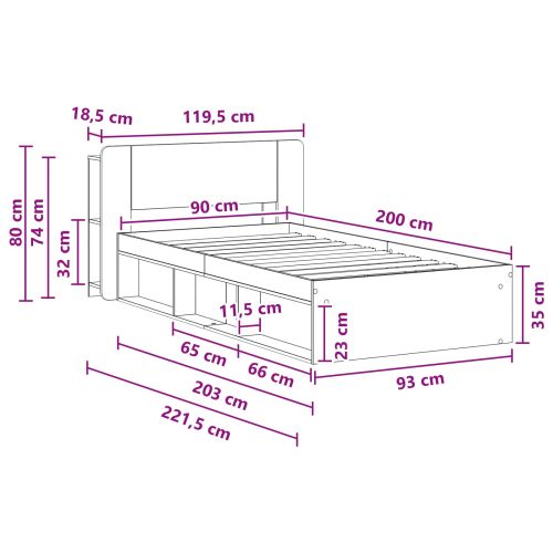 Леглово рамо с хранилище с таблото Дъб артизан 90 x 200 cm