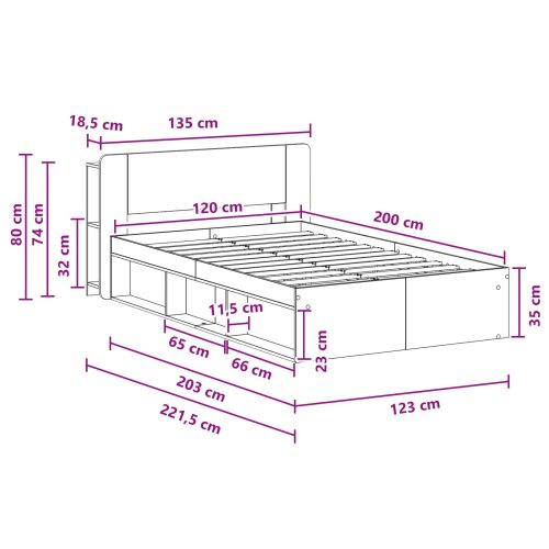 Леглово рамо с хранилище с таблото Дъб артизан 120 x 200 cm