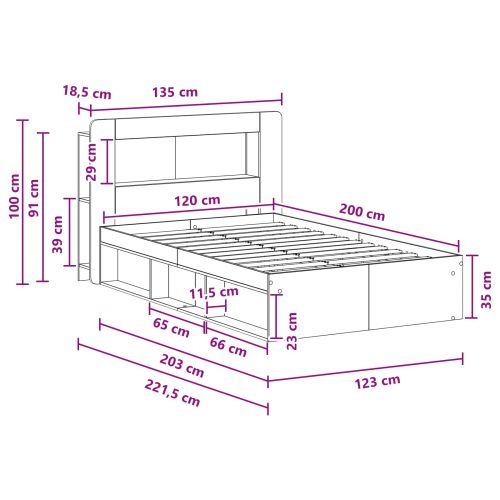 Леглово рамо с хранилище с таблото Старо дърво 120 x 200 cm