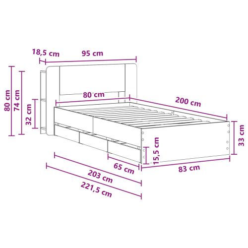 Леглово рамо с хранилище с таблото Старо дърво 80 x 200 cm