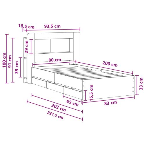 Леглово рамо с хранилище с таблото Дъб сонома 80 x 200 cm