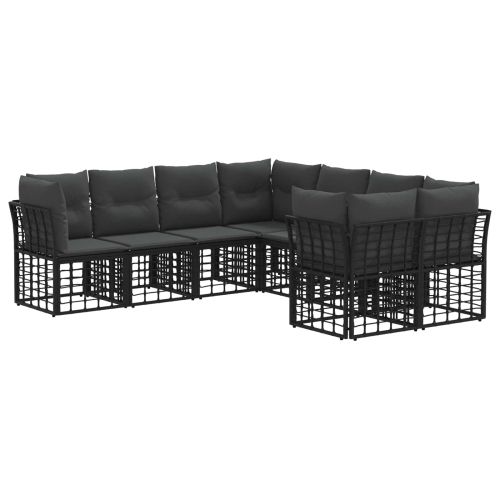 Комплект дивани за открито 8 pcs Черно и тъмно сиво Полиестер