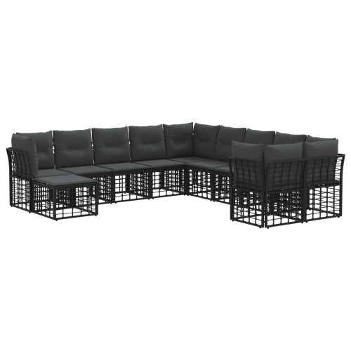 Комплект дивани за открито 11 pcs Черно и тъмно сиво Полиестер