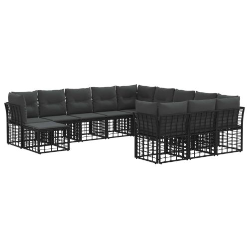 Комплект дивани за открито 12 pcs Черно и тъмно сиво Полиестер