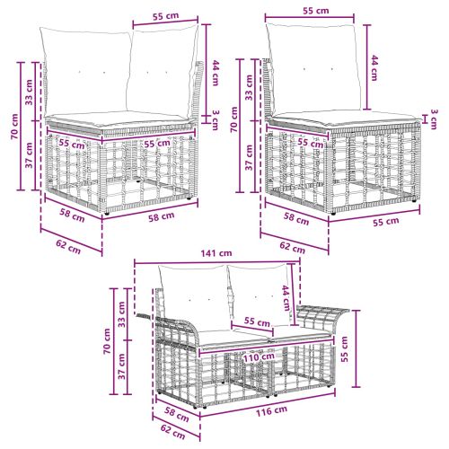 Комплект дивани за открито 10 pcs Черно и тъмно сиво Полиестер
