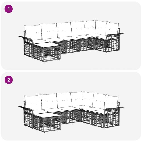 Комплект дивани за открито 7 pcs Черно и тъмно сиво Полиестер