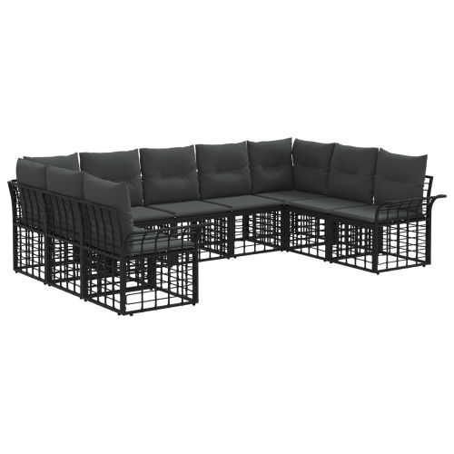 Комплект дивани за открито 9 pcs Черно и тъмно сиво Полиестер