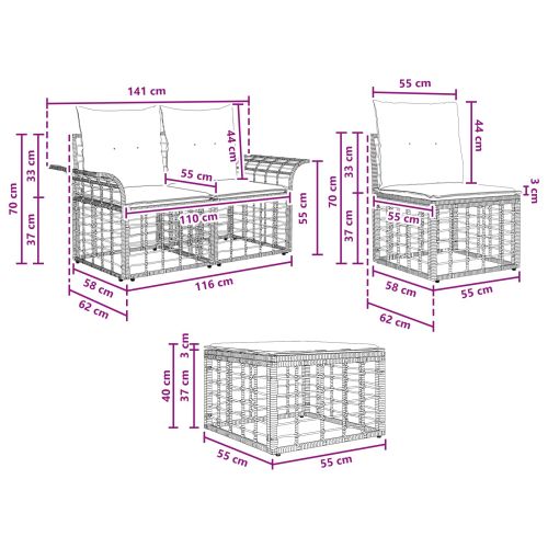 Комплект дивани за открито 9 pcs Черно и тъмно сиво Полиестер