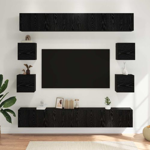 Комплект ТВ шкаф 8 pcs 100 x 30 x 30 cm Черен дъб
