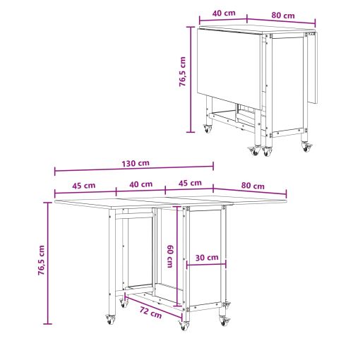 Сгъваема трапезна маса с колелца 130 x 80 x 76,5 см