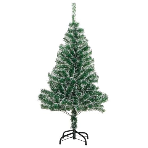 Изкуствена коледна елха, 150 LED, топки и флокиран сняг, 150 см