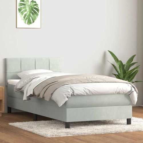 Боксспринг легло с матрак, светлосиво, 80x210 см, кадифе