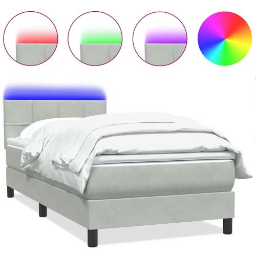 Боксспринг легло с матрак и LED, светлосиво, 80x220 см, кадифе
