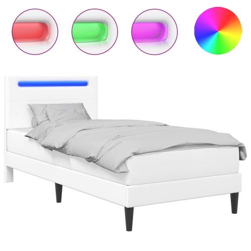 Рамка за легло с LED ленти Бяло 80 x 200 cm Изкуствена